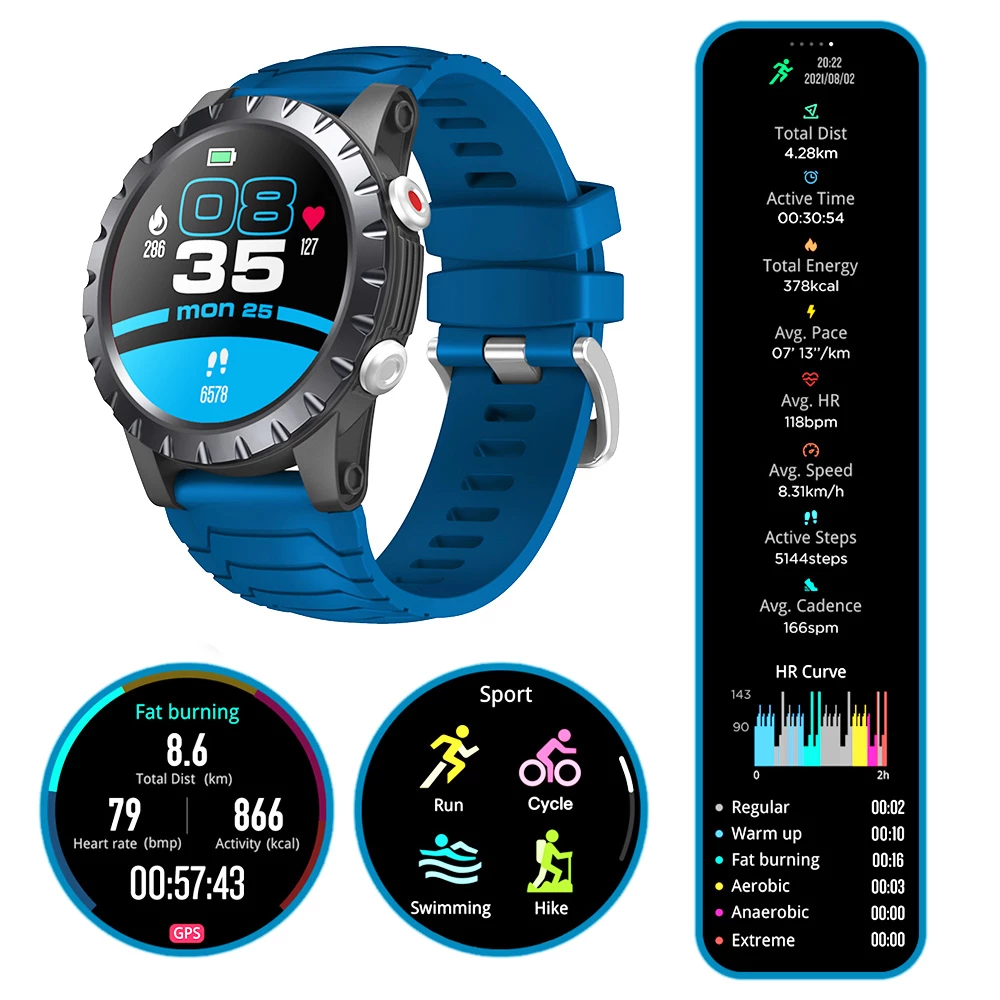 Outlet 😀 Zeblaze Stratos Sports 1.32 Inch Full-touch Screen GPS/GLONASS/Bei Dou Heart Rate Sp02 Measurement Smart ⌚ Watch Blue 🎁 - Image 4