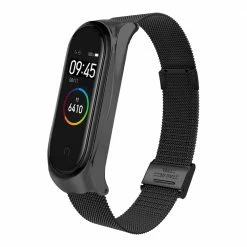 Coupon 🎉 Replacement Strap For Xiaomi Mi Band 3/4 Smart Bracelet Metal Mesh Belt Buckle Version - Black ✨